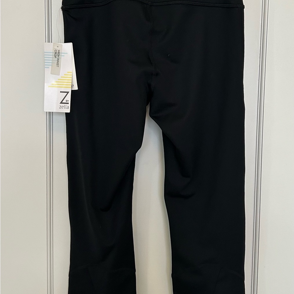 NWT Z by Zella Black High Waist Crop Leggings with Tie Back, Size XS